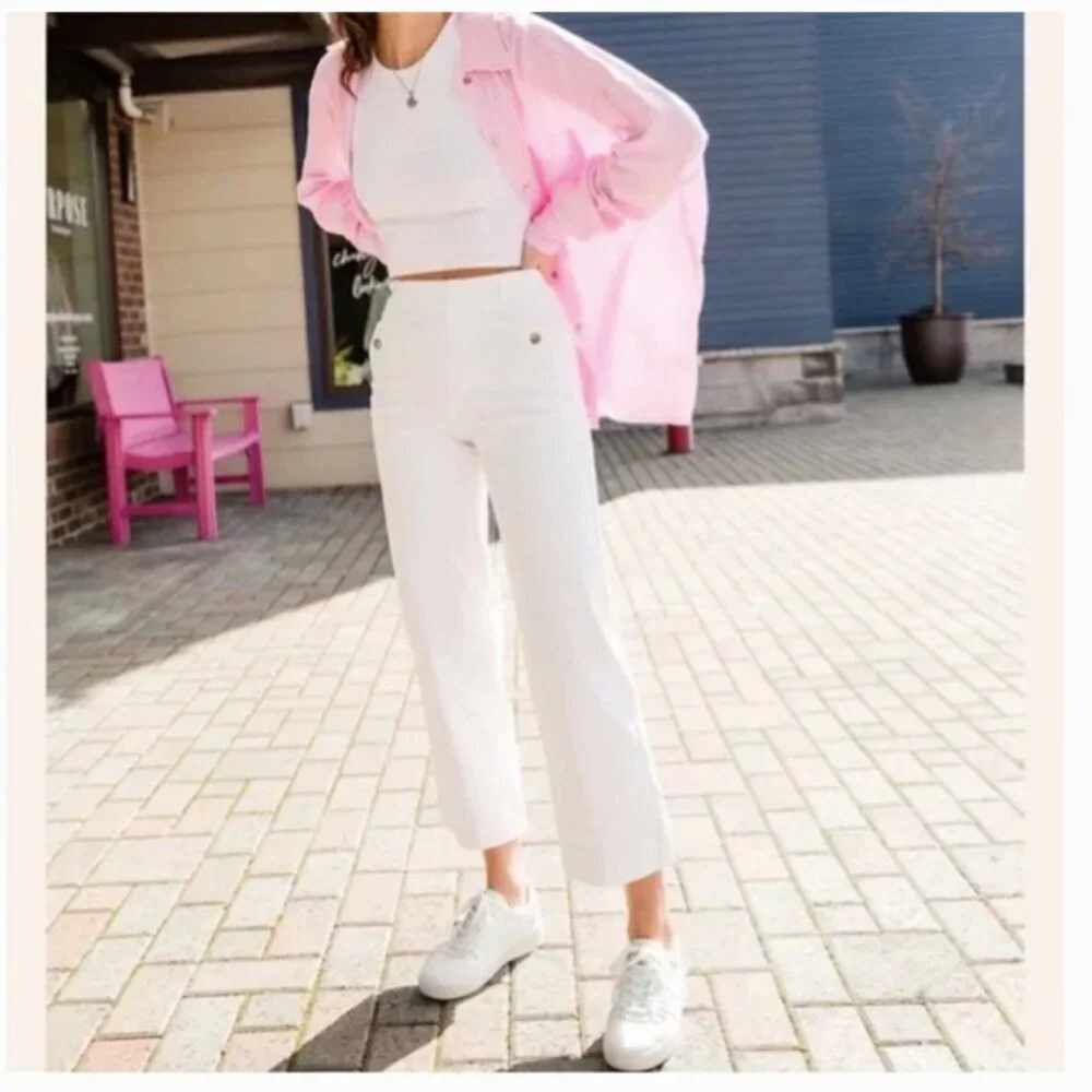 SPANX Stretch Twill Cropped Pant Wide Leg Parchment - Picture 7 of 13